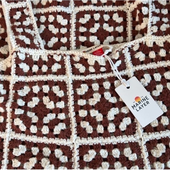 Marine Layer Womens Celeste Crochet Dress Medium Brown White Boho Resort New - Picture 4 of 9